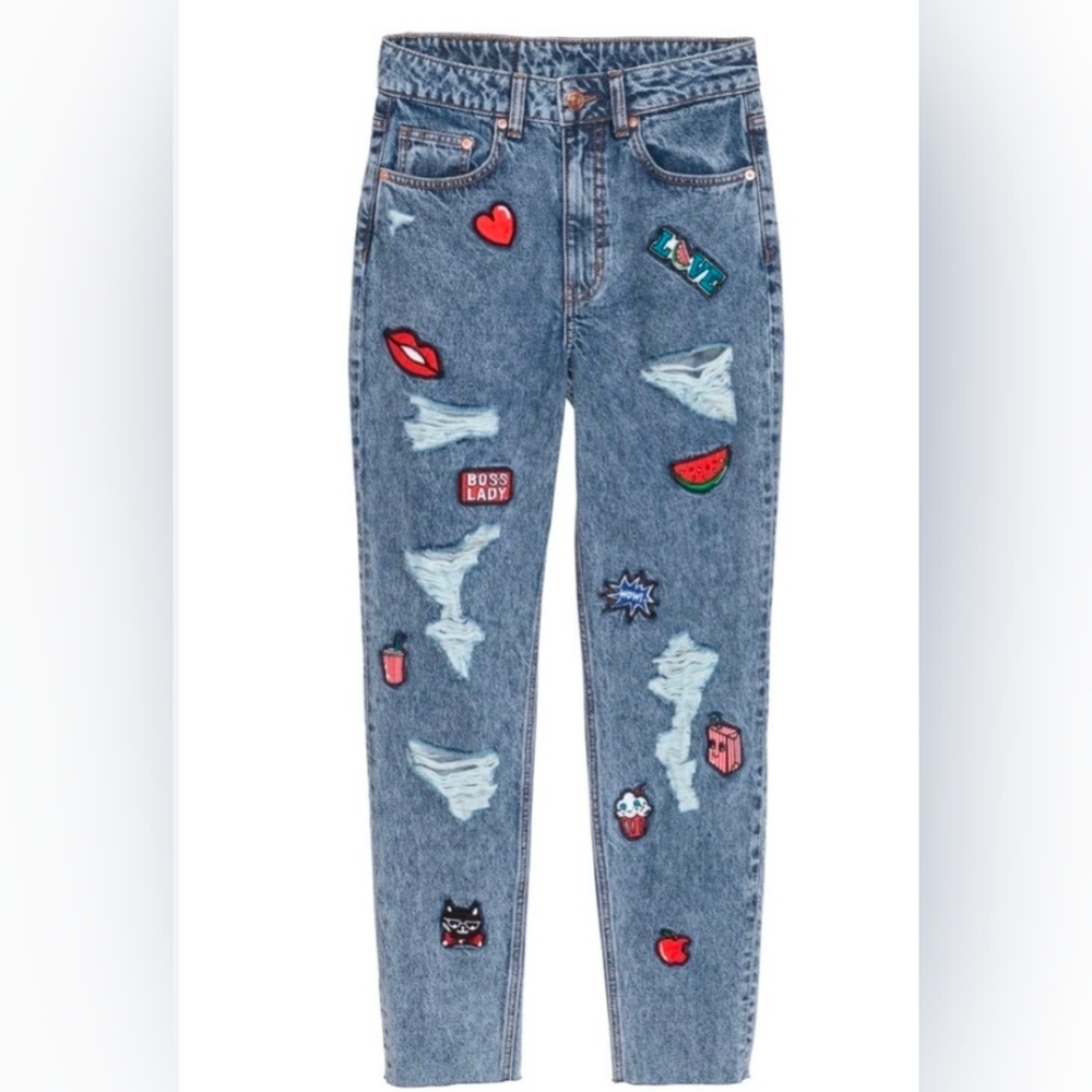 H&M Patchwork Distressed Mom Jean Size 6
